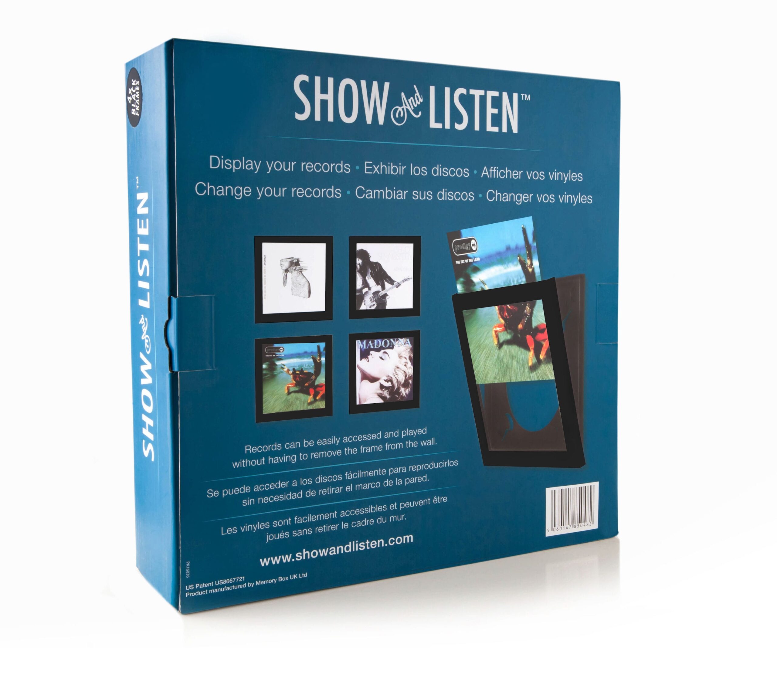 Four pack black record flip frames packaging back